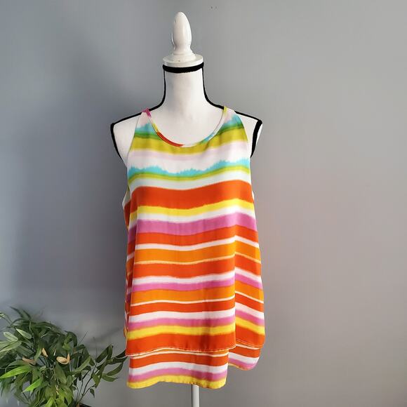 Zac & Rachel Striped Tiered Color Block Top Size L - Picture 1 of 8